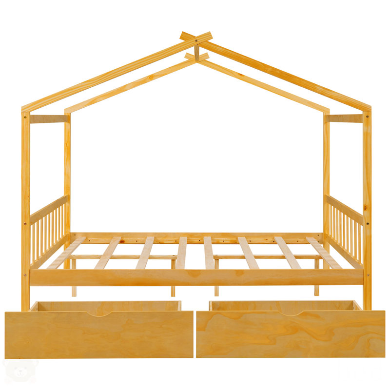 Full Size House Platform Bed With Two Drawers
