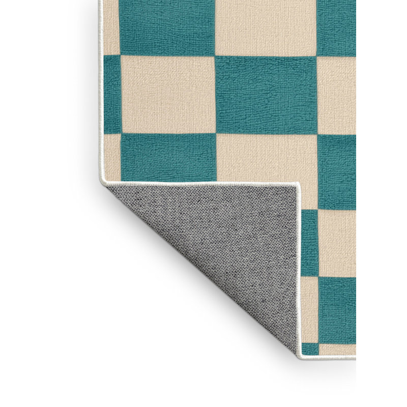 Machine Washable Checkered Beige Area Rug, Round 5'