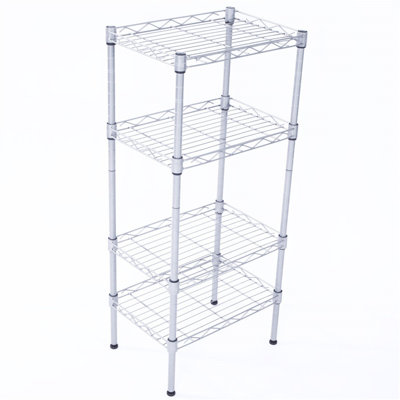 Rectangle 4-shelf Storage Rack Silver Gray - Carbon Steel Metal Shelving With Adjustable Height, Anti-drop Mesh Border, Tool-free Assembly