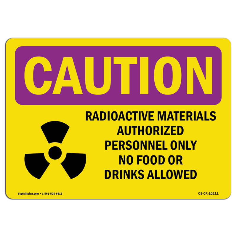Matériaux radioactifs avec panneau en aluminium 12 x 18, H 12 po x l 18 po x P 0,1 po
