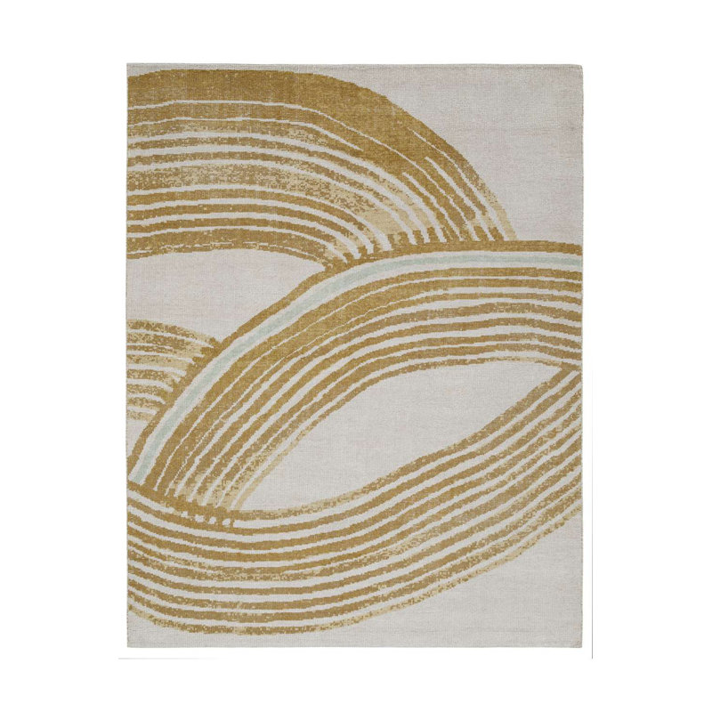 Crescent Rug: Modernist Hand Knotted Rug in Natural/Yellow, Rectange 7'6" x 9'6"