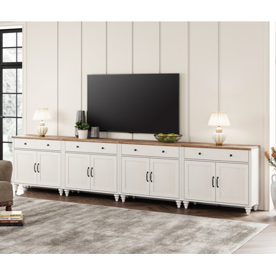 Scarlett Farmhouse TV Stand For 85 Inch TV With 8 Doors And 4 Drawers, Entertainment Centre TV Console Table With Storage Cabinets