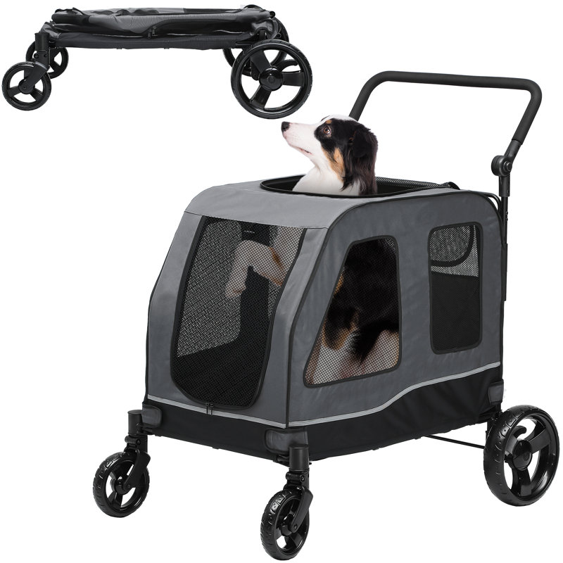 Foldable 39"D Large Pet Stroller with Brake, Gray