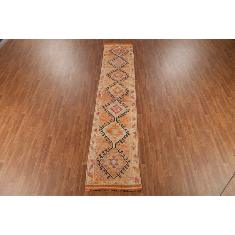 Tapis de couloir oriental orange Oushak 3 x 13