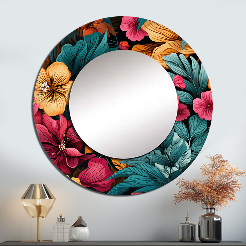 Sadah, aquarelle tropicale, motif botanique Ii - miroir mural floral, 23 po x 23 po, Rond
