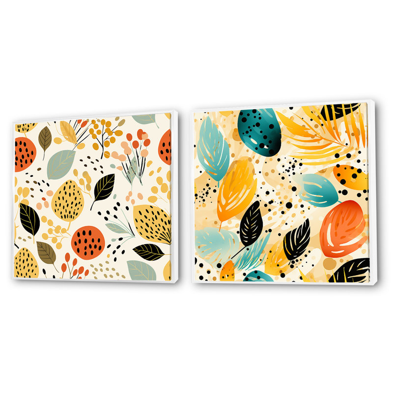 Mendham - Ensemble de 2 collages carrés floraux, H 36 po x l 73 po, Cadre flottant blanc