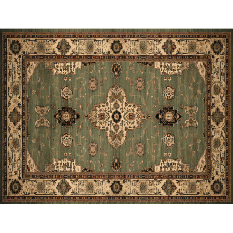 Machine Printed Duvet Cover, Green/Beige/Brown Oushak, Queen Duvet Cover