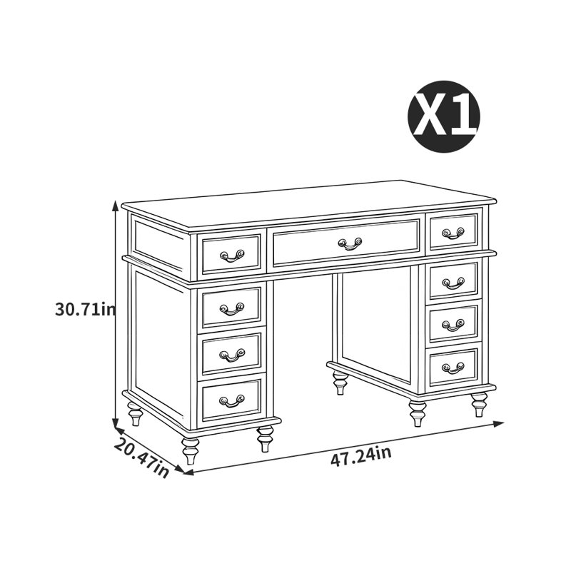 Bureau de style américain, bureau de luxe léger, H 30,71 po x l 47,24 po x P 20,47 po