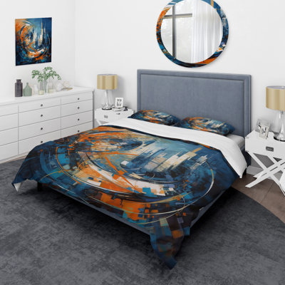Ensemble de housse de couette en microfibre / polyester orange et bleu