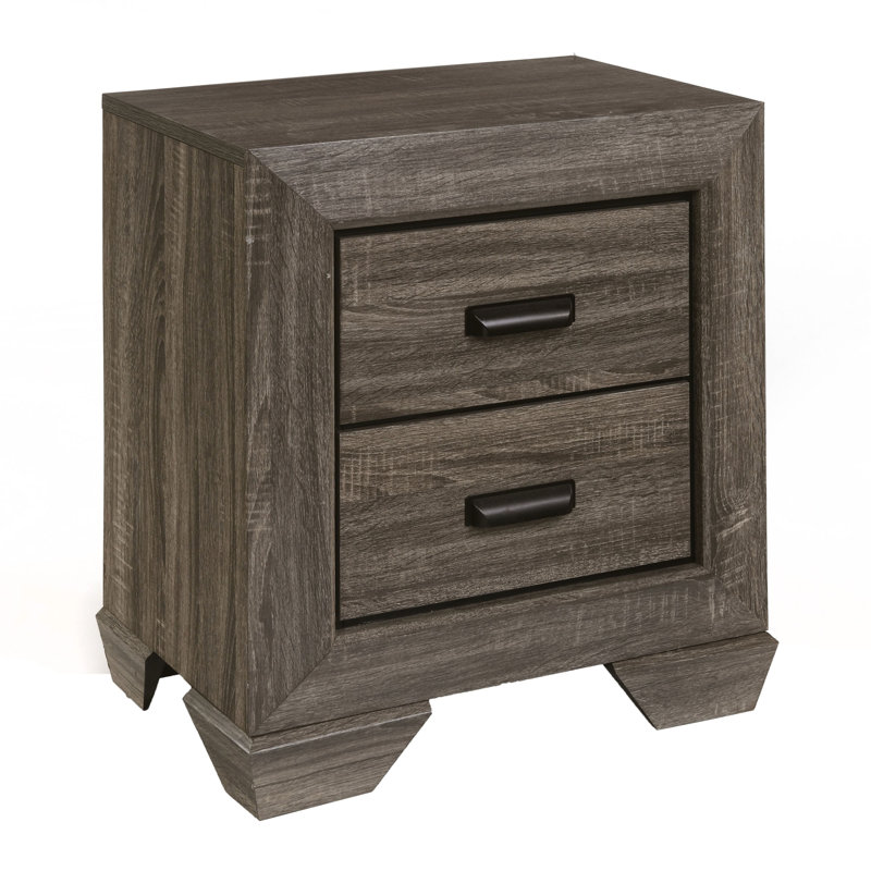 Table de chevet 2 chambres, gris vieilli - Option de rangement rustique pour créer une atmosphère chaleureuse
