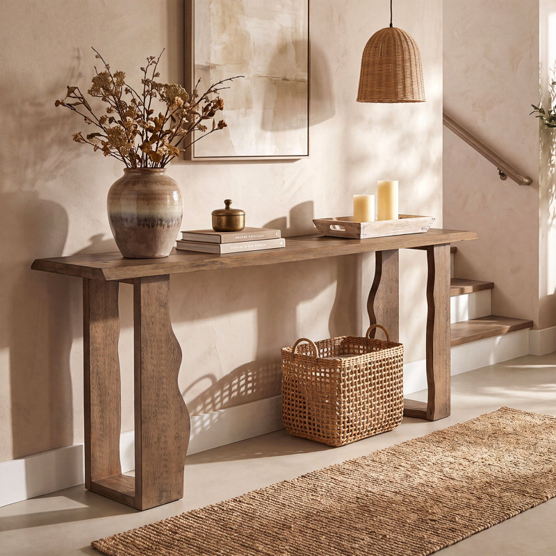 Console 70,9 po en bois massif avec pieds ondulés pour couloir