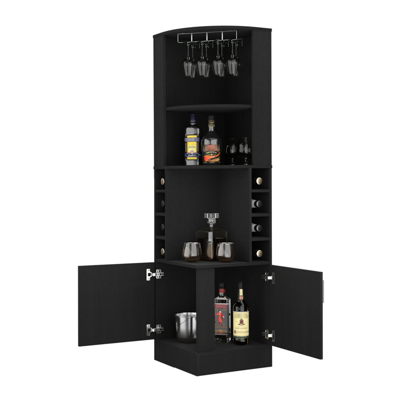 Black 8 2-Shelf Bar Cabinet - Contemporary Home Interior Element Piece Option