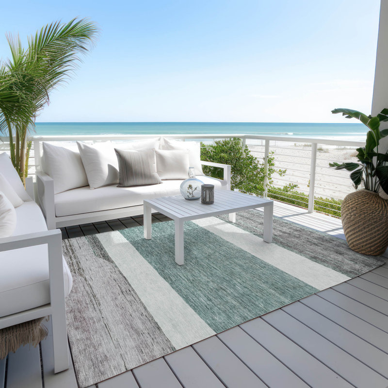 Chantissa Teal Washable Indoor-Outdoor Rug - LOOMLAN, 10' x 14'