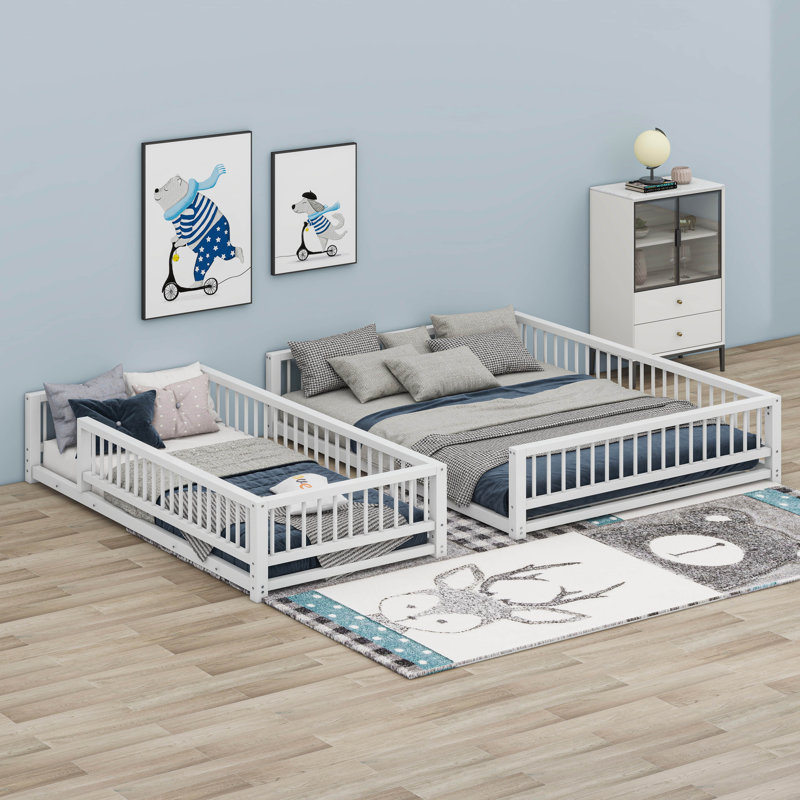 Metal Twin XL Over Queen Bunk Bed With With Ladder And Safety Guardrails, White