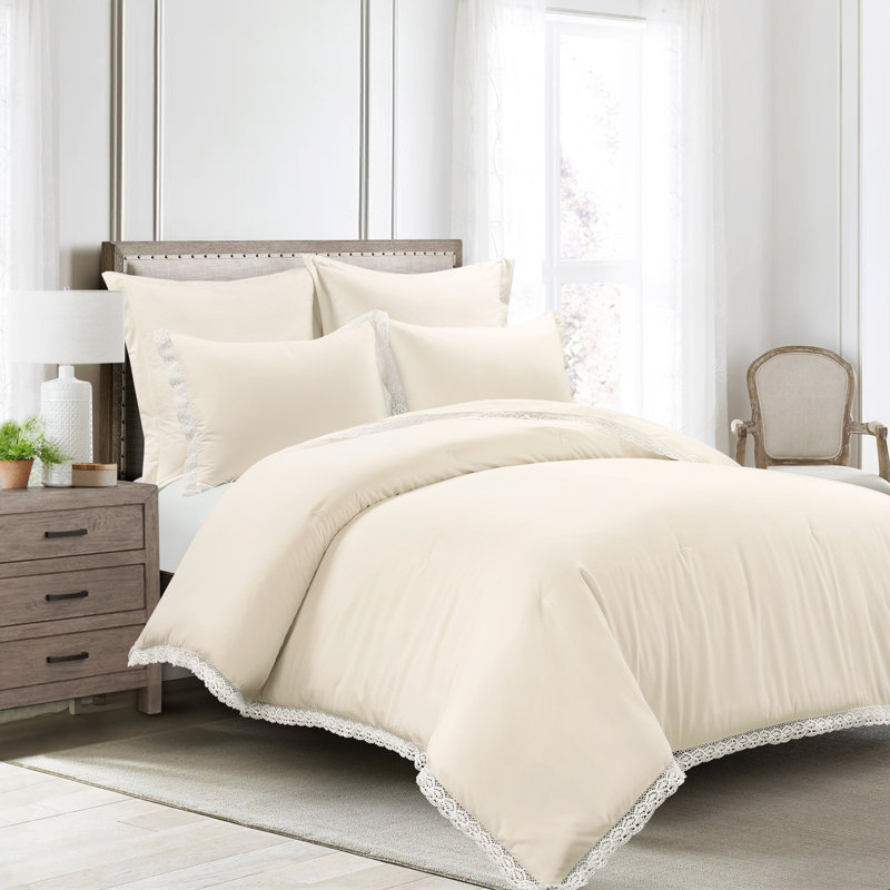 Rosalie Microfiber 5 Piece Comforter Set, Full/Double Comforter, Ivory
