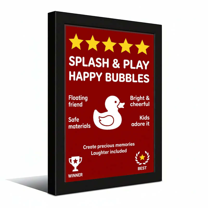 Bain et lessive Splash and Play Happy Bubbles Duck Design, H 30 po x l 20 po, Framed Print without Mat, Grain de bois clair