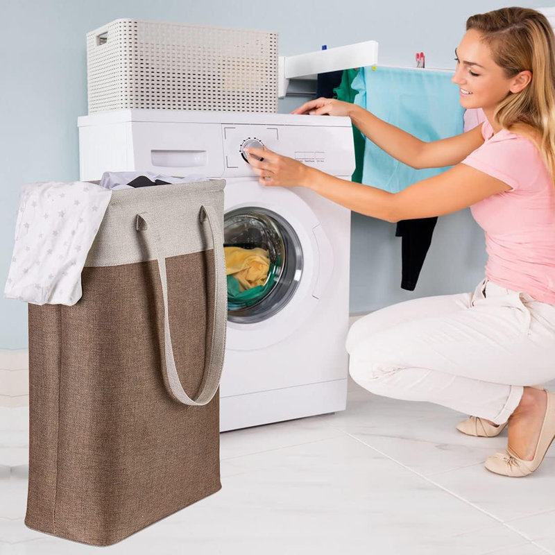 Laundry Basket With Handles Slim Laundry Bin Collapsible Dirty Clothes Basket Narrow Laundry Bag Foldable Dirty Hamper For Camping, Dorms, Apartments