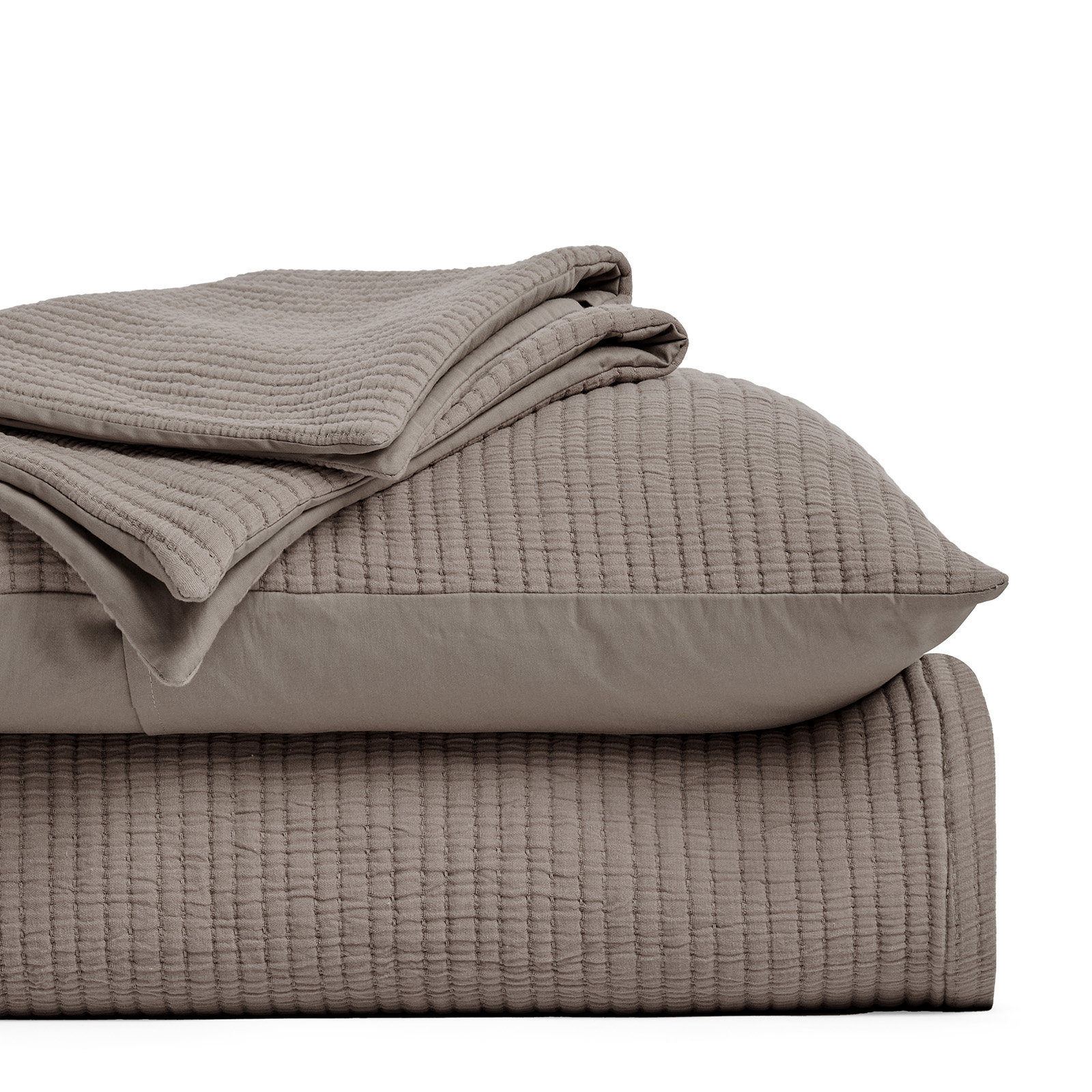 Cotton Gauze Coverlet Set, King Quilt + 2 King Shams, Mocha Brown