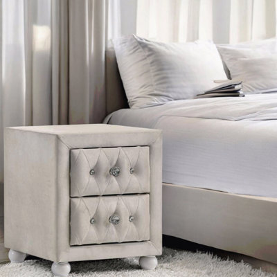 Table de chevet beige en tissu