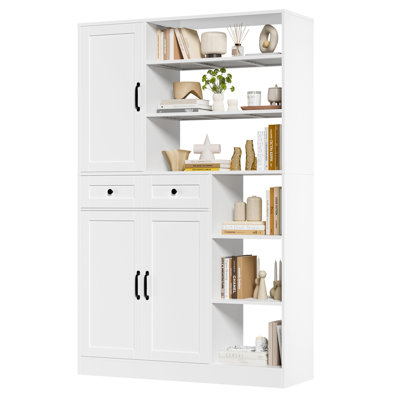 70.9"H Wood Bookshelf With 2 Drawers, White by Lark Manor