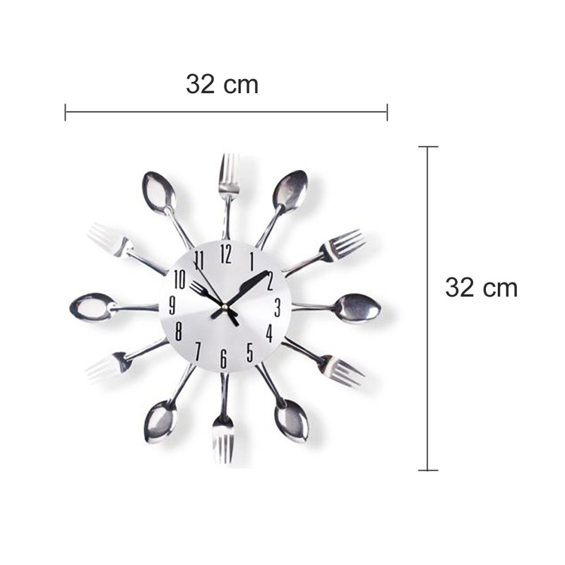Mack Silver Cutlery Wall Clock for Kitchen - 32cm