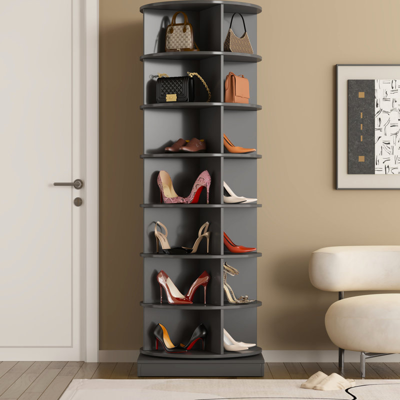 360 Rotating Shoe Cabinet In Gray, 7-Layer, Holds 28 Pairs, Space Saving Quality Gray With 7 Layers, Stores