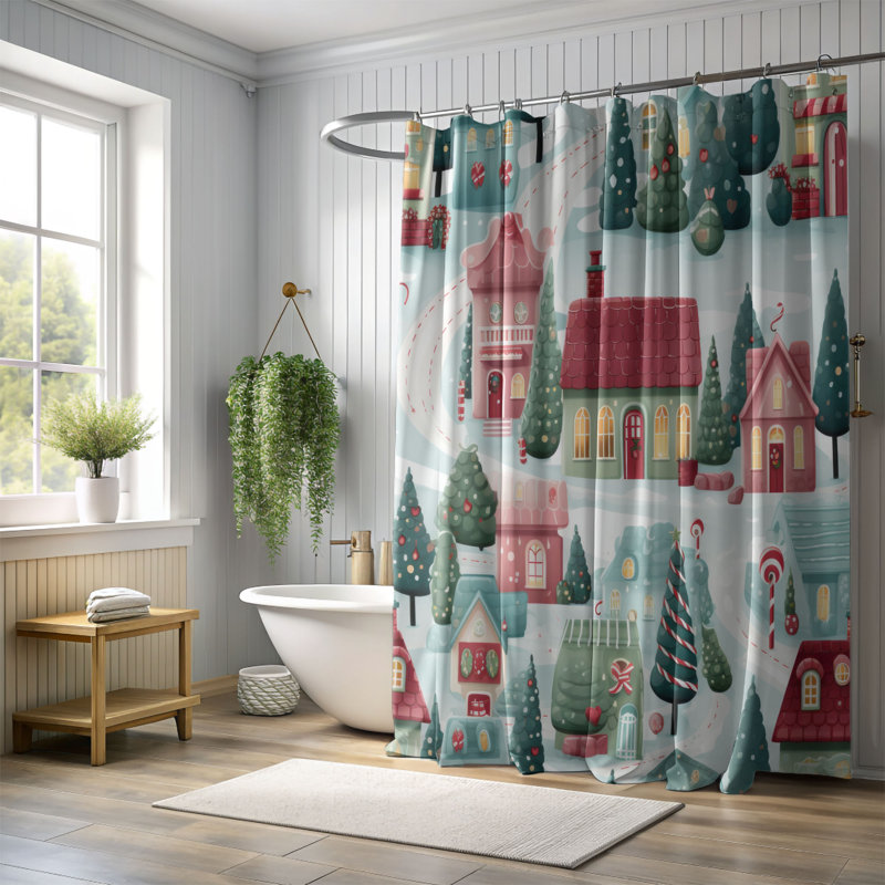 Rideau de douche Peppermint Way - Premium, H 74 po x l 71 po, Noël 2