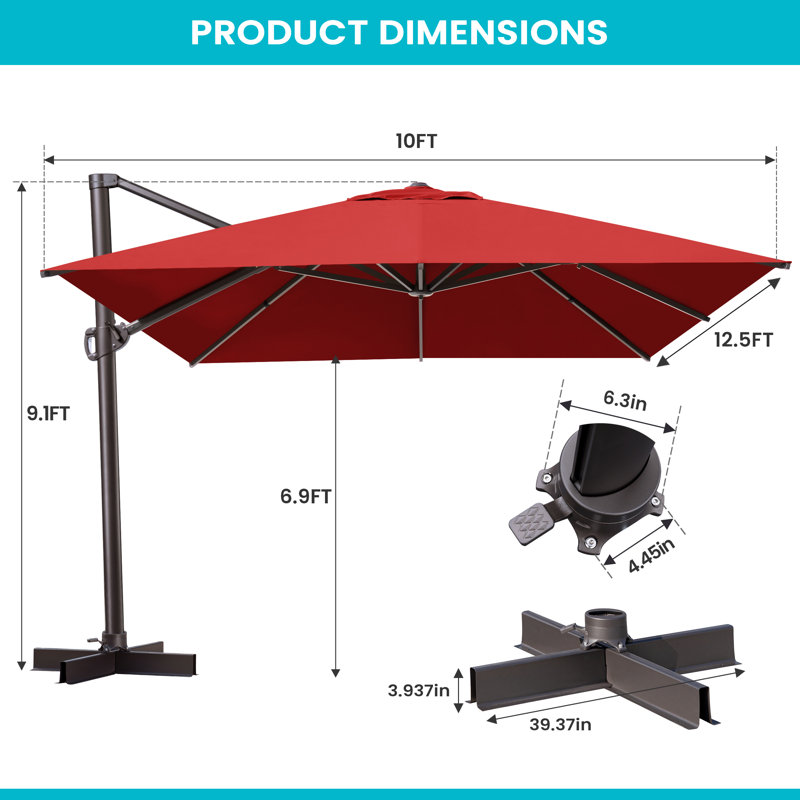 153' X 116' Outdoor Cantilever Umbrella, Weighted Base Does Not Include, Rouge