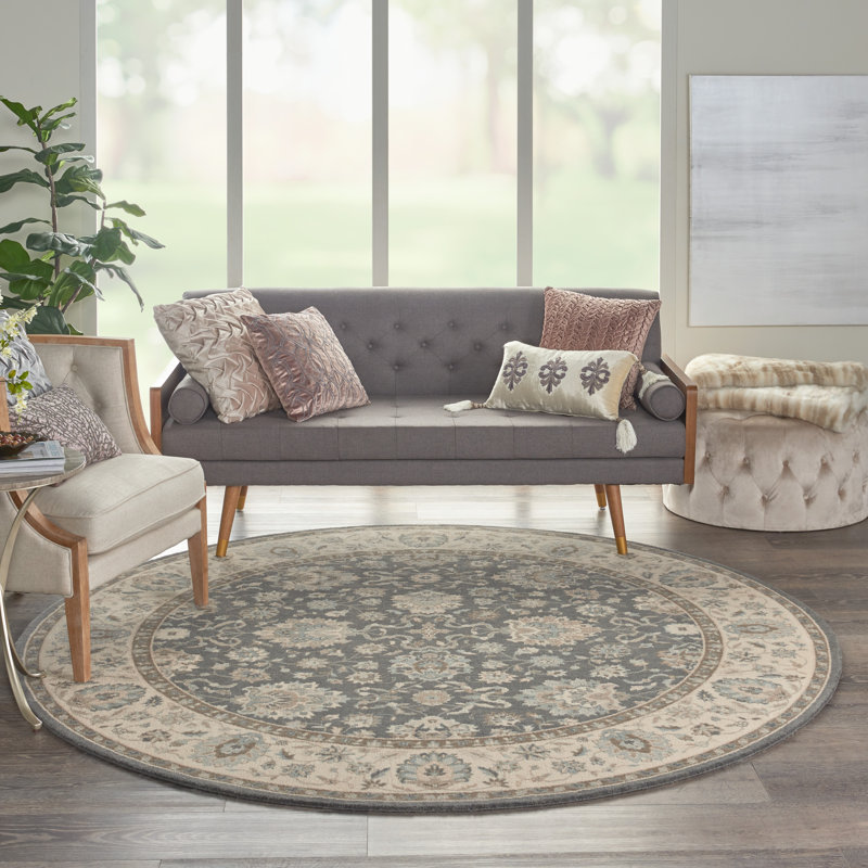 Round Isadora Oriental Wool Gray/Cream Area Rug, Round 7'10"