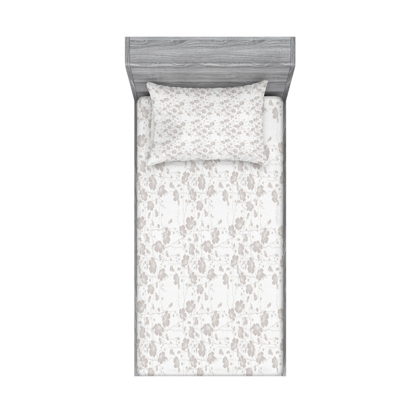 Microfiber Geometric Sheet Set, Twin Sheet Set + Fitted Sheet + 1 Pillowcase, White/Gray, Floral