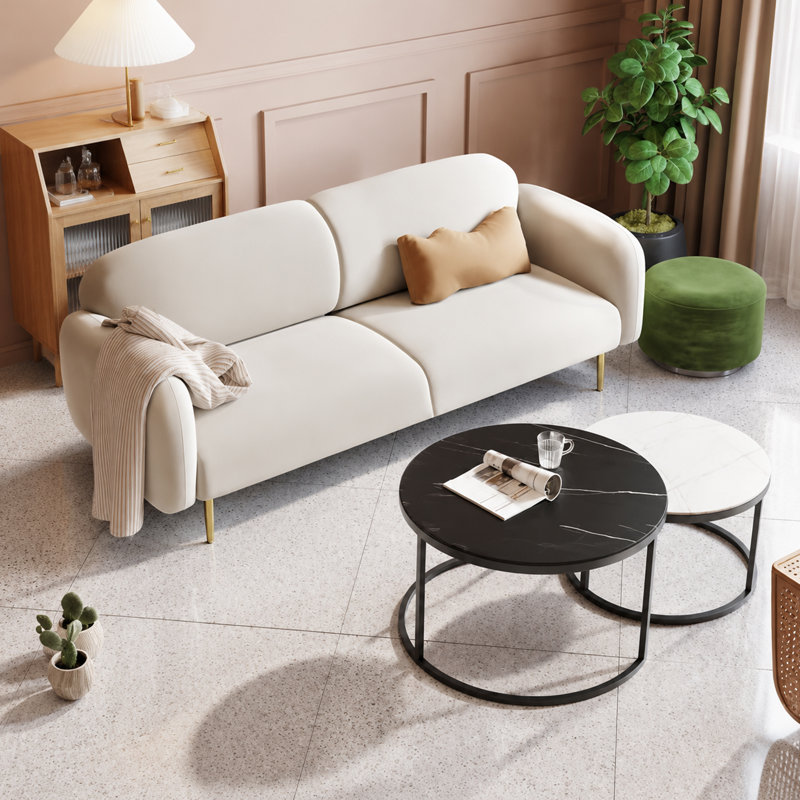 Canapé en velours mousseline l 82,68 po avec coussin en latex, structure en bois de pin massif