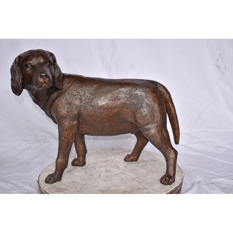 Beagle Dog Standing Made Of Bronze, Statue - Size: 27"L X 14"W X 21"H.
