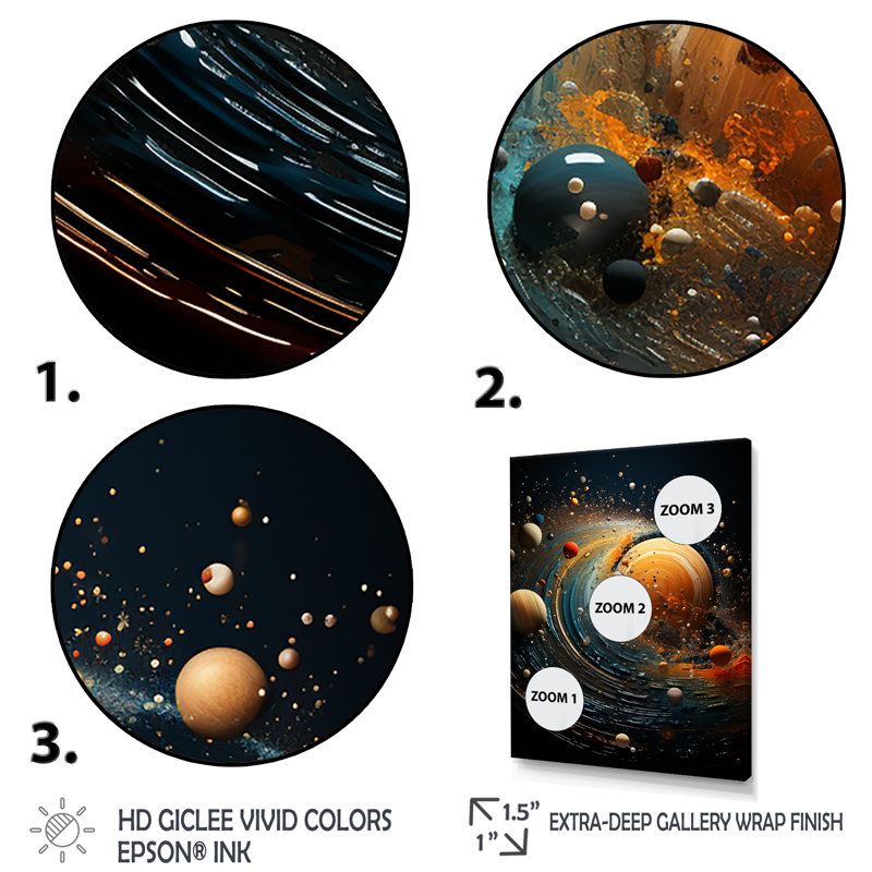 Cosmic Gravity Galaxies Distorsion - art mural de la planète espace, Cadre flottant doré, H 40 po x l 30 po x P 1,5 po