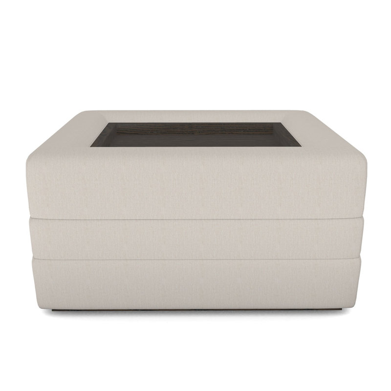 Boyden Ottoman with Wood Tray, Instant Parchment, Havana