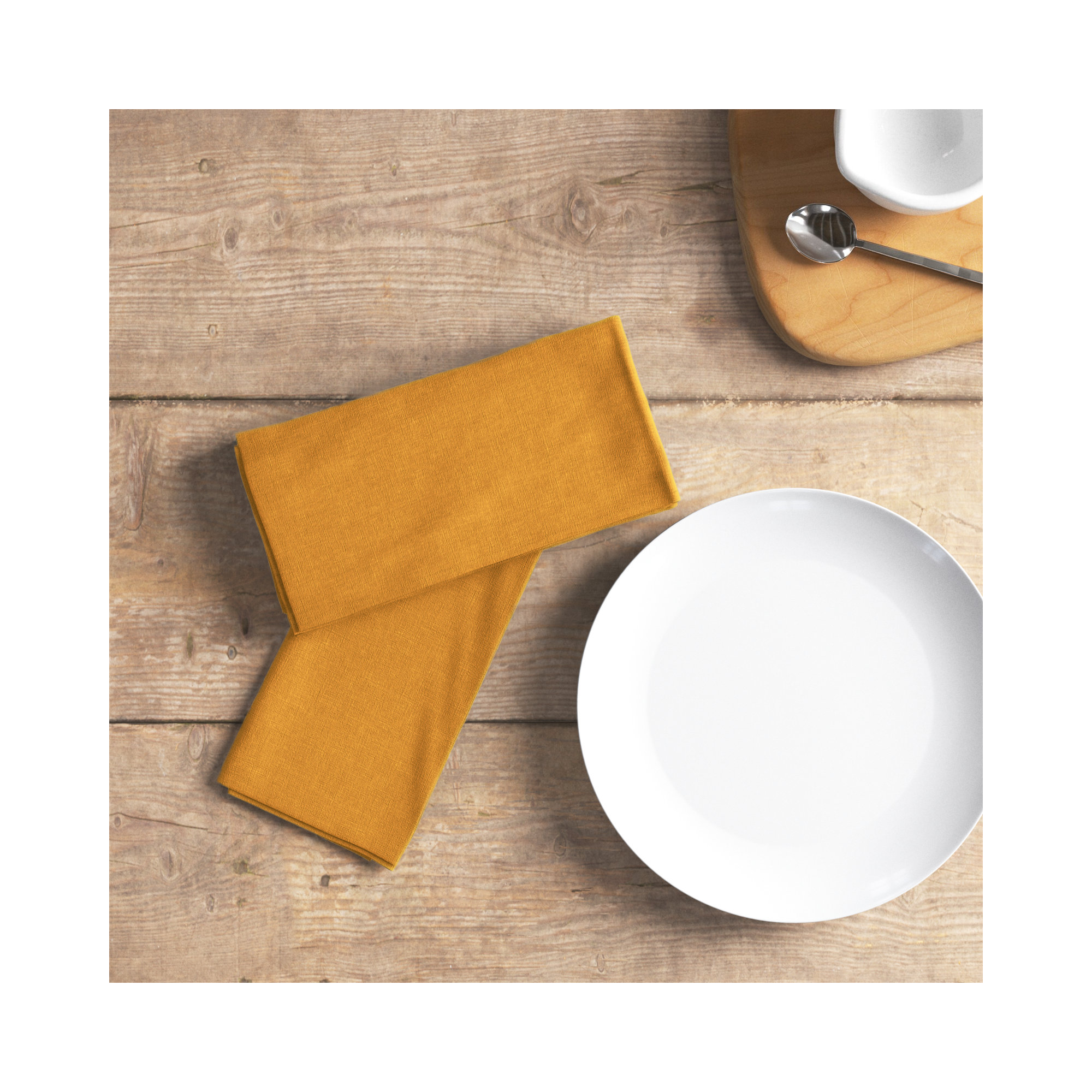Alvia 100% Stone Washed Linen Napkins, 20" x 20", Yellow