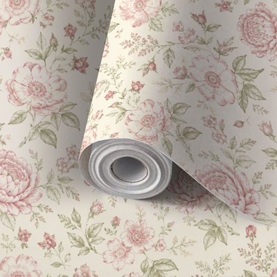 Peel and Stick Wallpaper Contact Paper Pink single line rose graphics white Self Adhesive and Removable 24in x 118in(60x300cm)