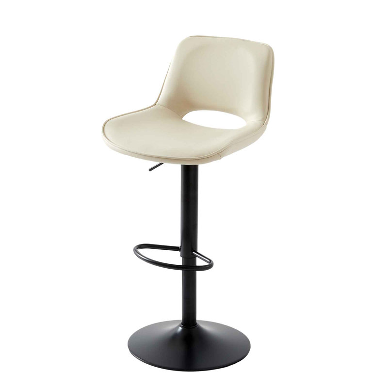 Adjustable Height Bar Stool, Easy-Clean Faux Leather Seat with Half Round Footrest, Sturdy Black Metal Frame for Kitchen Island