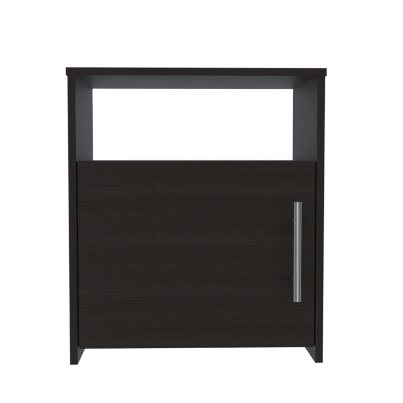 Table de bout, table d'appoint à une tablette, armoire à porte simple, poignée en métal - noir, Noir