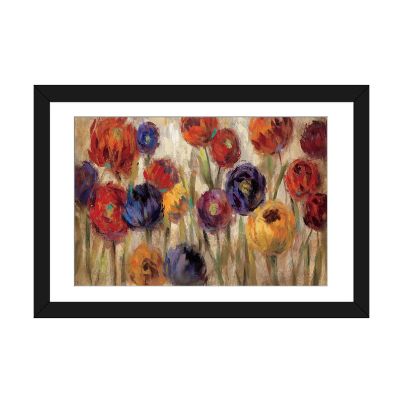 Asters and Mums par Silvia Vassileva - reproduction d'art sur toile tendue, Papier d'art encadré noir, Blanc