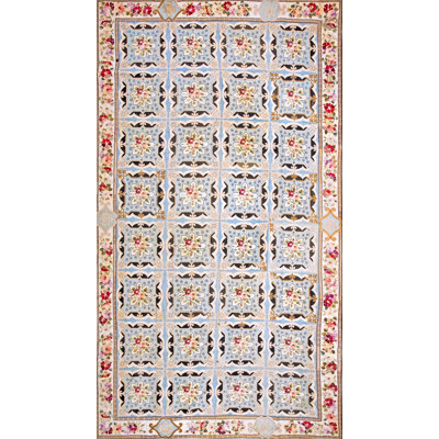 Large Size Ivory Antique Floral Flatweave English Fleur De Lis Needlepoint Rug