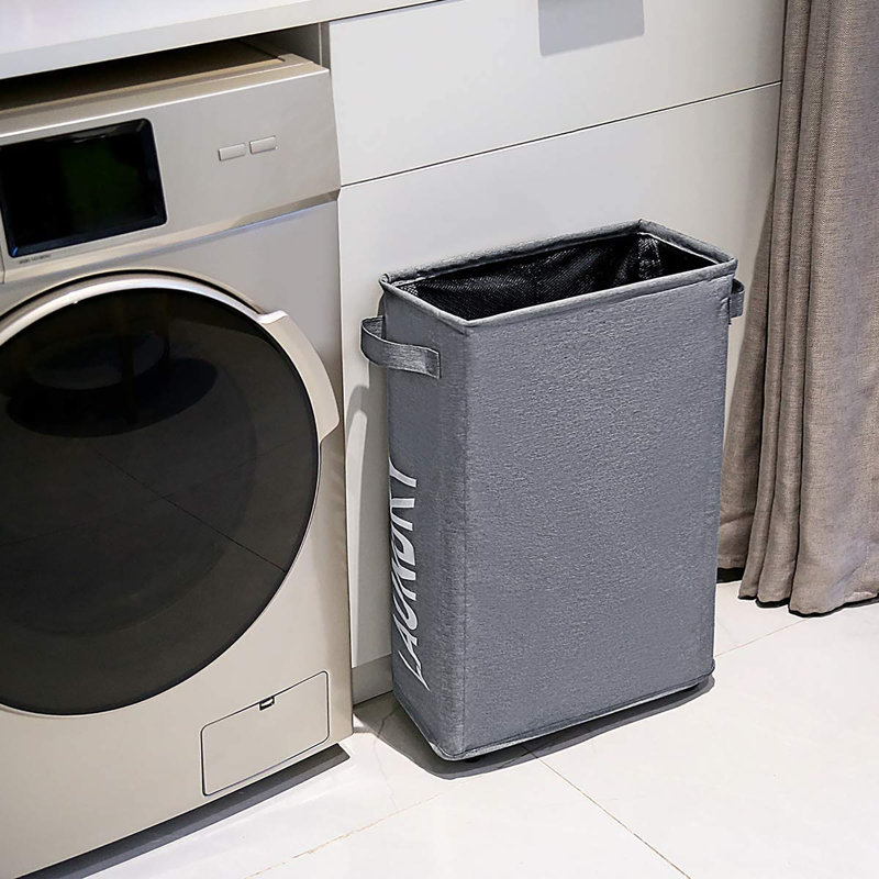 Fabric Laundry Room Organizer with Wheels, Gray/White