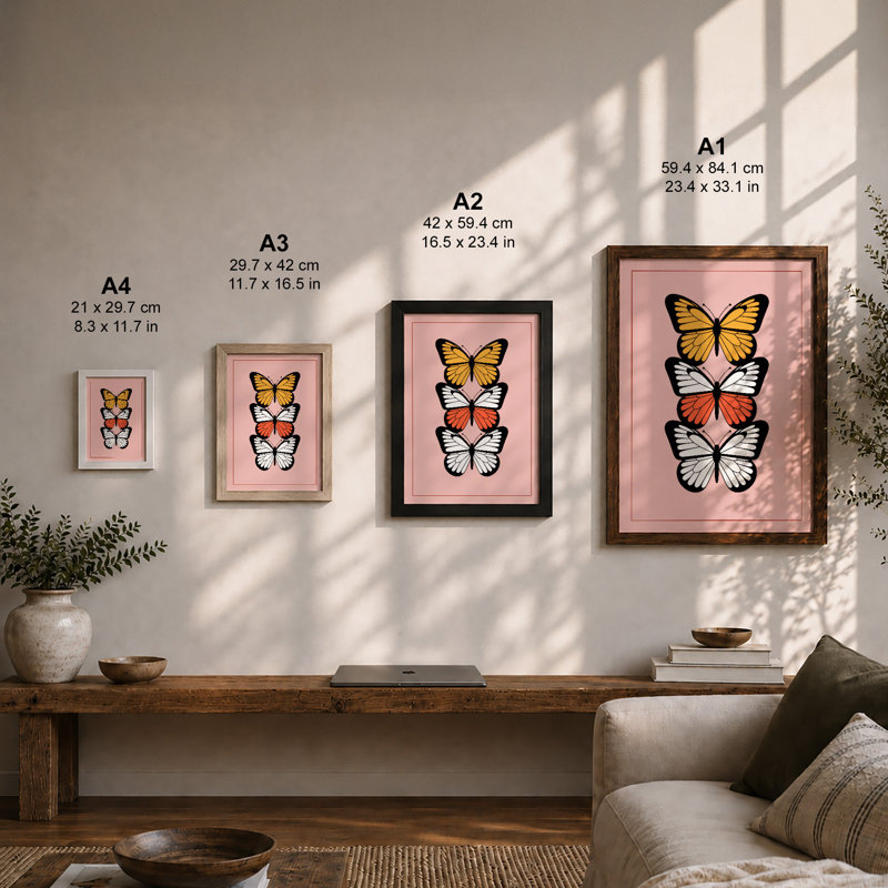 Butterflies In Formation Modern - Print, A4 - 29.7 x 21.0 cm, Black