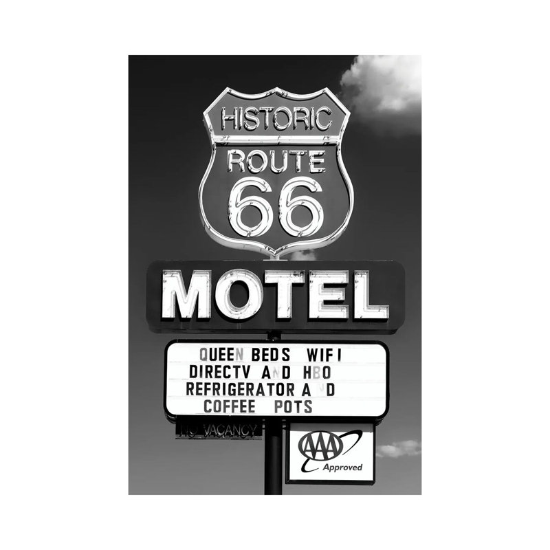 Black Arizona Series - Historic Route 66 Motel - Wrapped Canvas Print, 101.6 cm H x 66.04 cm W x 3.175 cm D