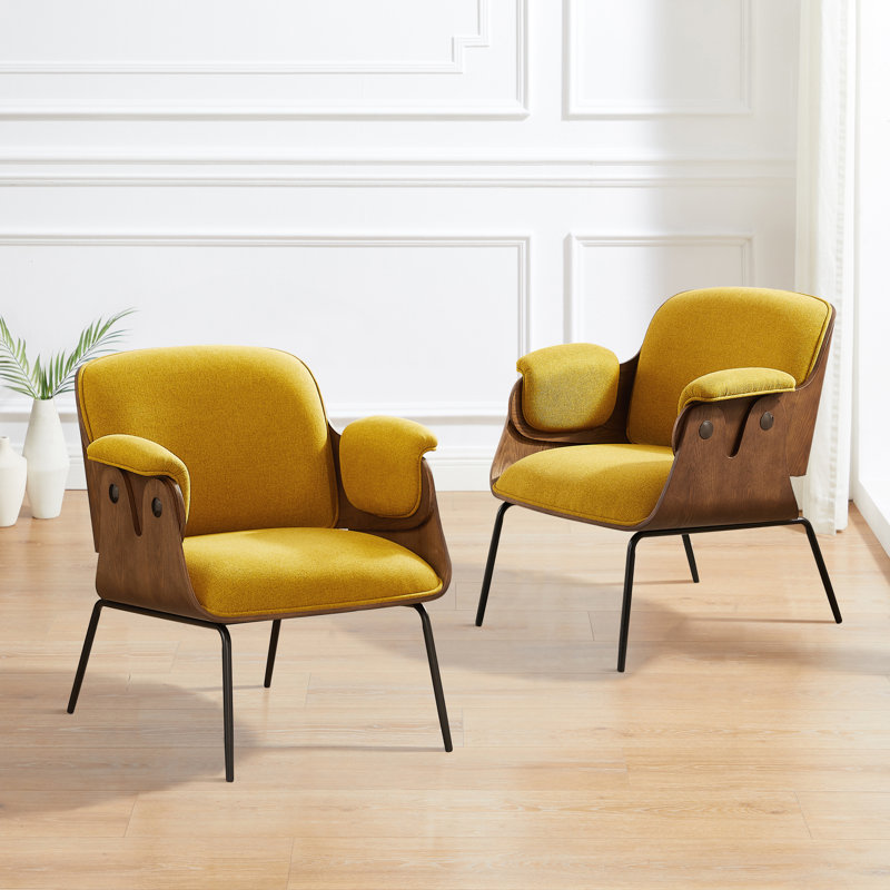 Fauteuil rembourré, Coton / lin jaune