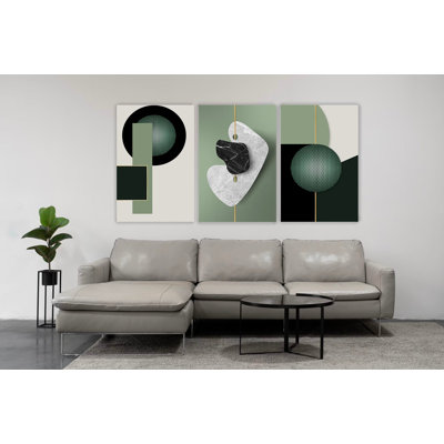 Olive, art mural abstrait en acrylique, ensemble 3 pièces