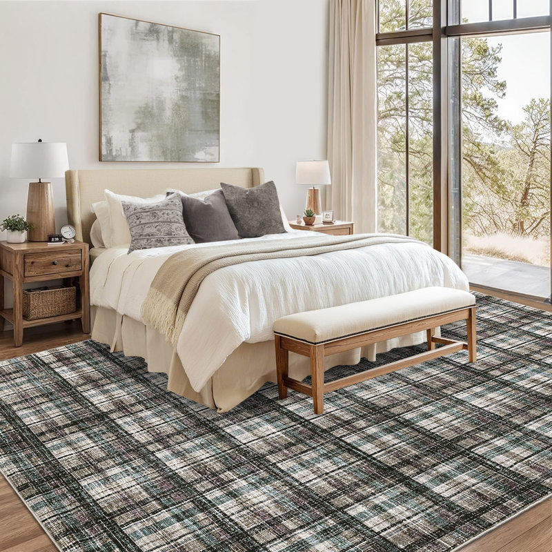 Modern Machine Washable Area Rug 8x10 Large Living Room Rugs Non-Slip Rugs for Bedroom Ultra Soft Stain Resistant Carpet Thin Tartan Throw Rugs