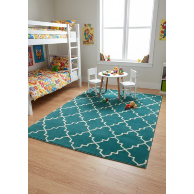 Teal Trellis 5X8 Hand-Tufted Modern Rug