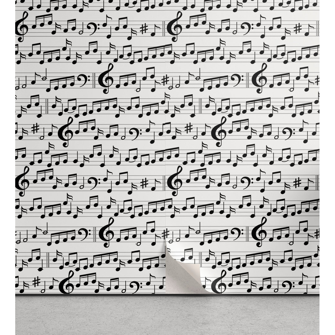 Idean Abstract Style Professional Pattern Notes And Clef Sheet Play Writing Print Peel and Stick Wallpaper Panel Winston Porter 