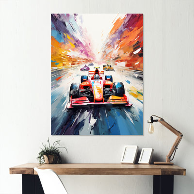Formule de course sur fond de vitesse fauve coloré I - art mural en métal