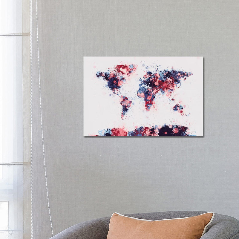 World Map Paint Drops II by Michael Tompsett - Wrapped Canvas Painting, 152.5 cm H x 101.5 cm W